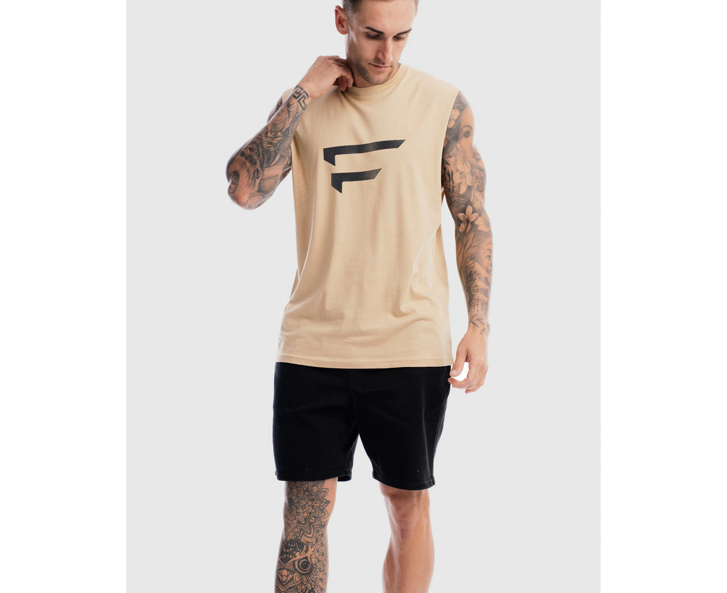 First Division Mens Sports Fashion Performance Logo Tank - Camel