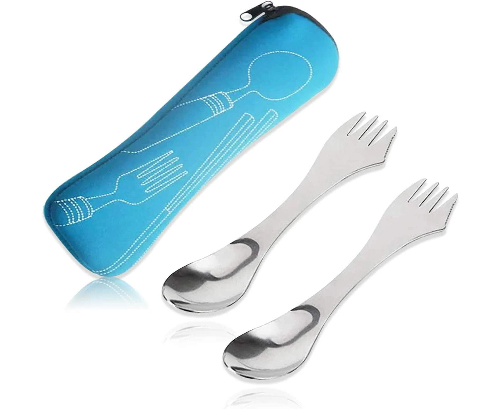 3-In-1 Camping Cutlery Pack Of 2, Outdoor Camping Cutlery Knife Spoon Fork Bag, Multifunctional Portable Ultralight Cutlery Camping With Storage Bag