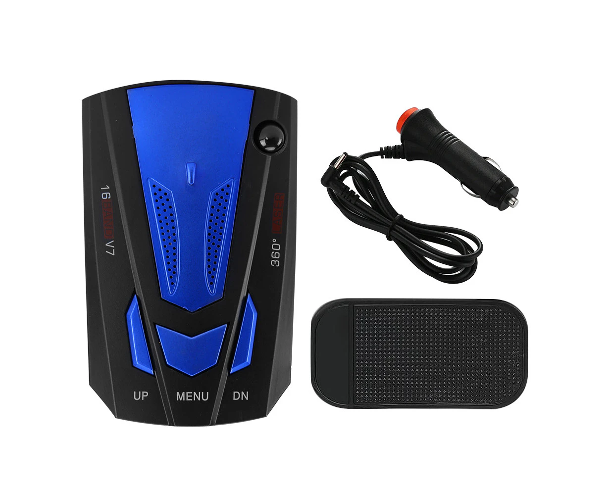 GPS Radar Detectors V7 Camera Speed Warning Speedometer Voice Alert Car Charger Blue