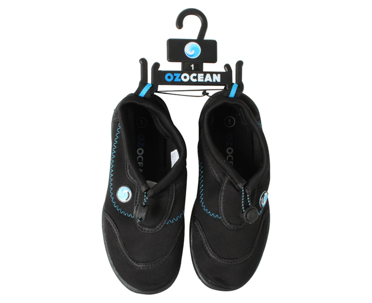 Oz Ocean Meelup Aqua Shoes Beach/Pool Outdoor Water Slip-On Kids Black