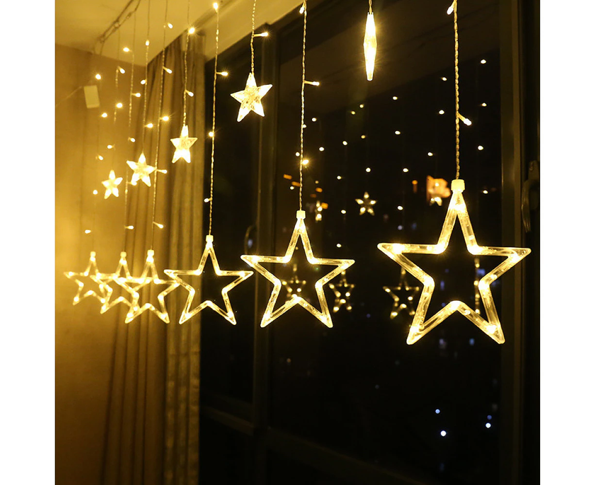 12 Star Led Fairy Lights, Christmas Lights, Star Curtain, 138 Leds, 8 Modes, For Indoor, Outdoor, Christmas, Party, Decoration, Wedding, Garden, Balcony