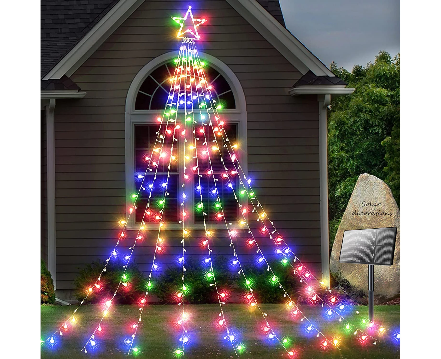 Solar Yard Decorations Star Lights 317 LED 8 Modes Outdoor Waterproof Solar Powered Garden Star Lights  Christmas Holiday Wedding Party Wall-Multicolor