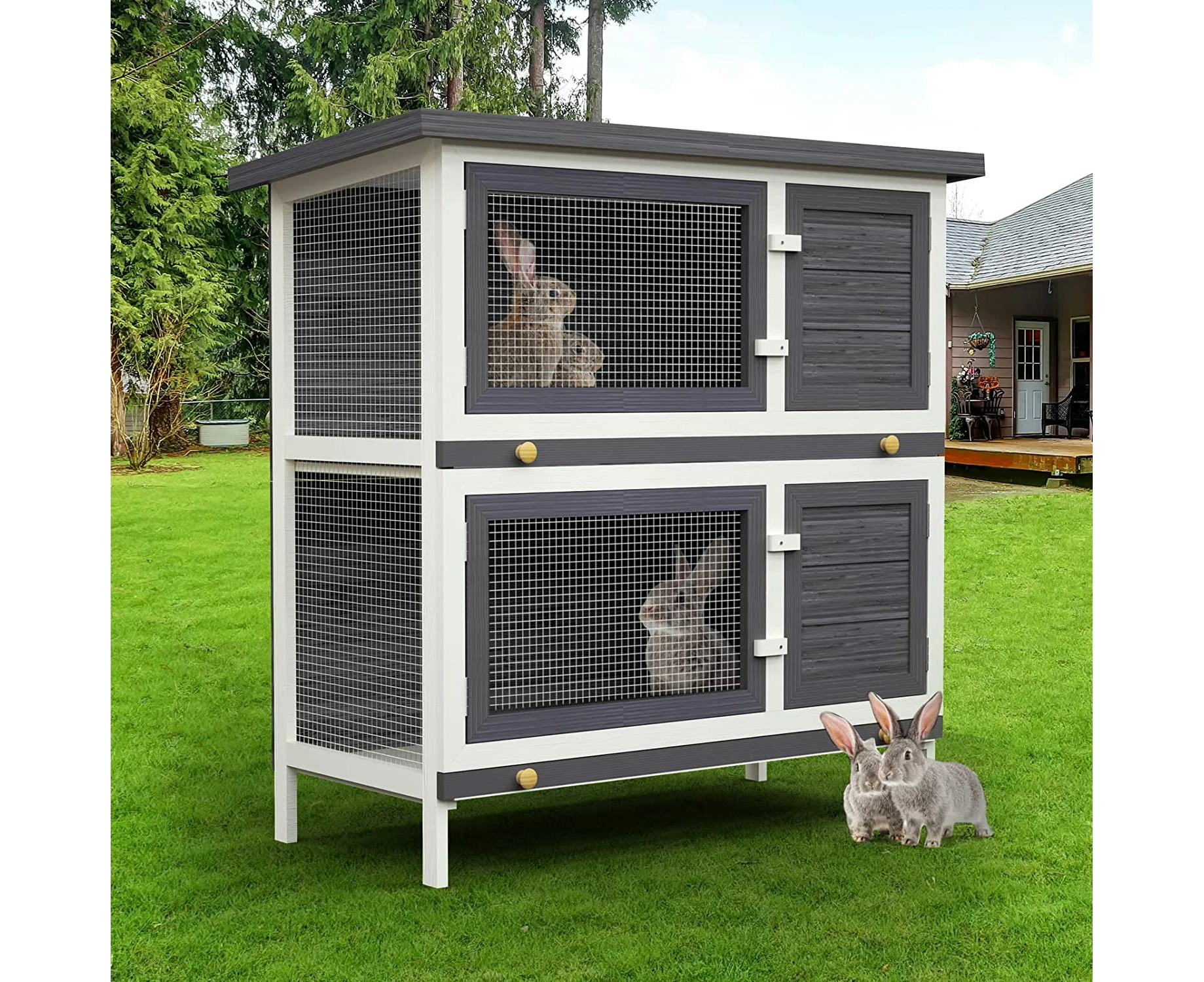 Advwin Rabbit Hutch Chicken Coop Large Wooden Pet House Cage Outdoor