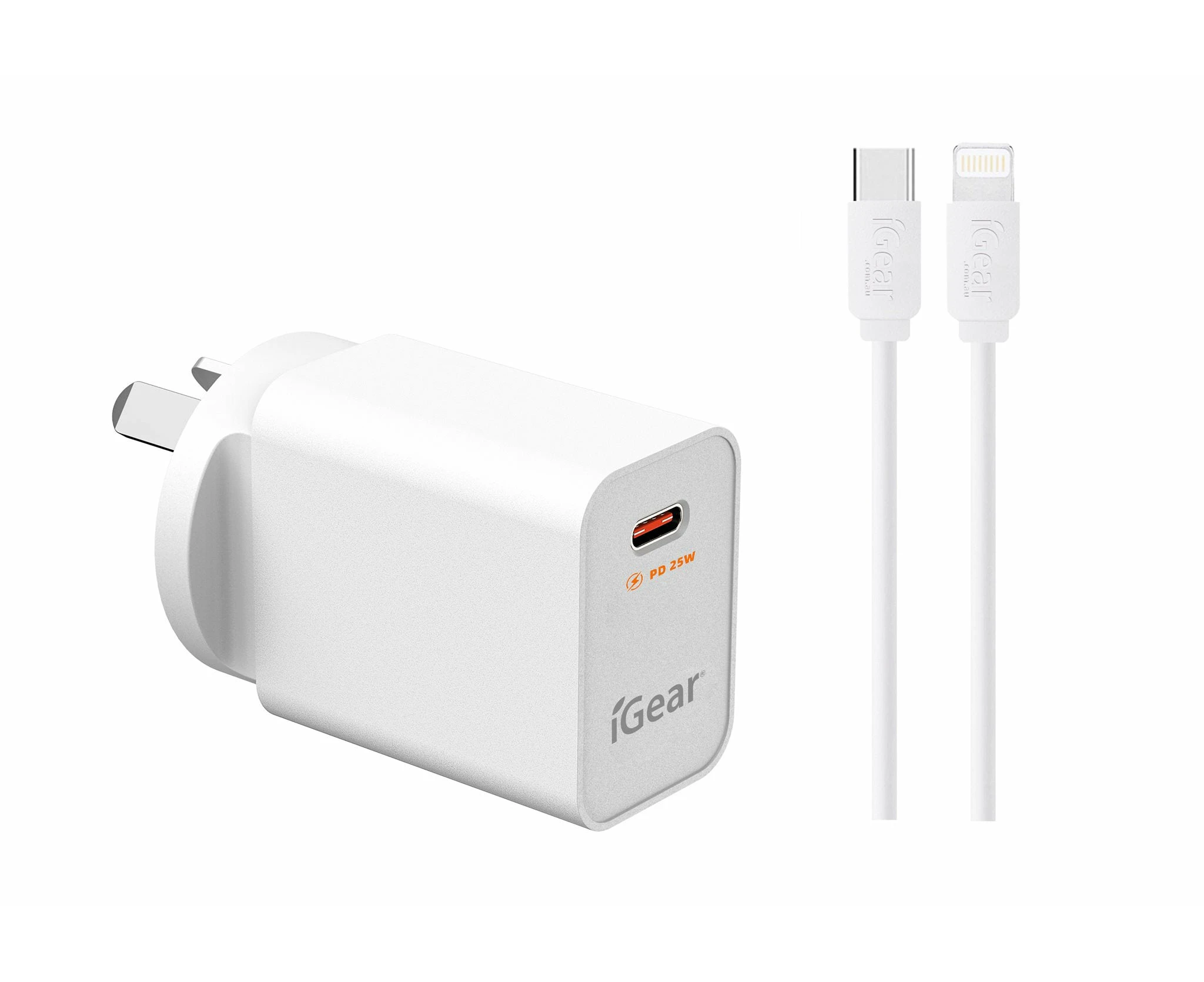 Igear Charger 240v Pd25w Type C With Pd Type C To 8 Pin Cable