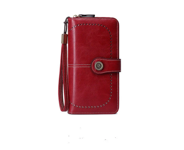 RFID Anti-Magnetic Long Zipper Clutch Bag - Wine Red