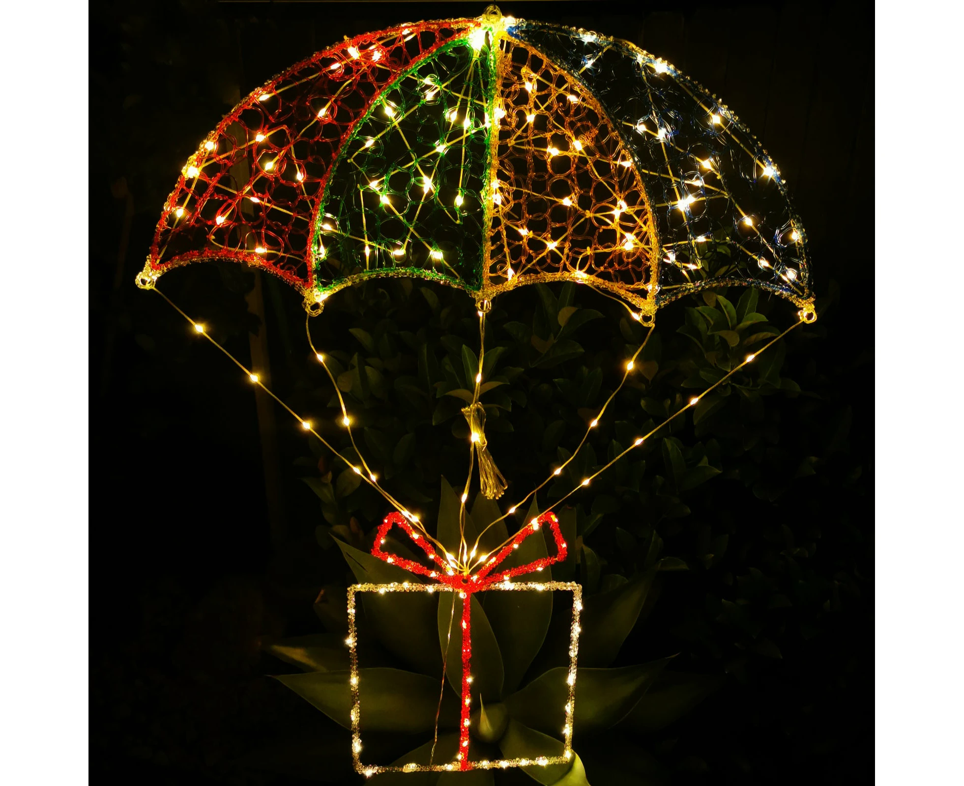 Christmas LED Motif Spun Acrylic Gift Box Parachute 92x117cm LED Lit Animated Outdoor Decoration