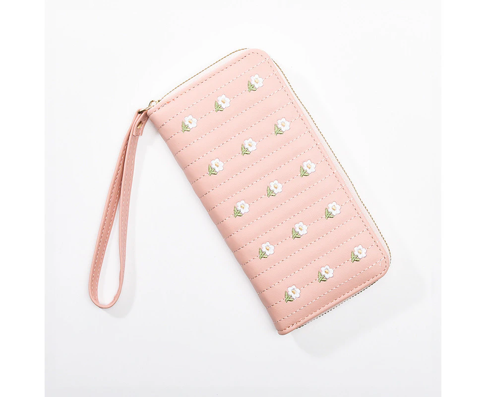 Womens Wallets Large Capacity Credit Card Holder Rfid Wallet Women Wristlet Clutch Wallet-Pink