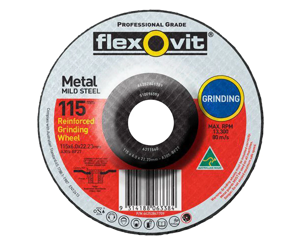 Flexovit 6311560 Grinding Disc 4-1/2 115x6x22.2mm Raised for Steel x1