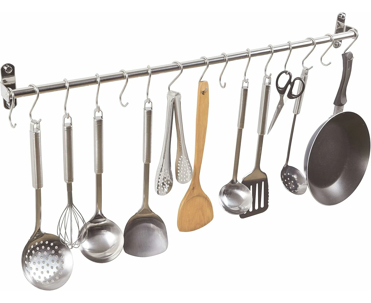 80cm Kitchen Utensil Holder with 15 Removable Hooks, Stainless Steel Wall Mounted Kitchen Rack