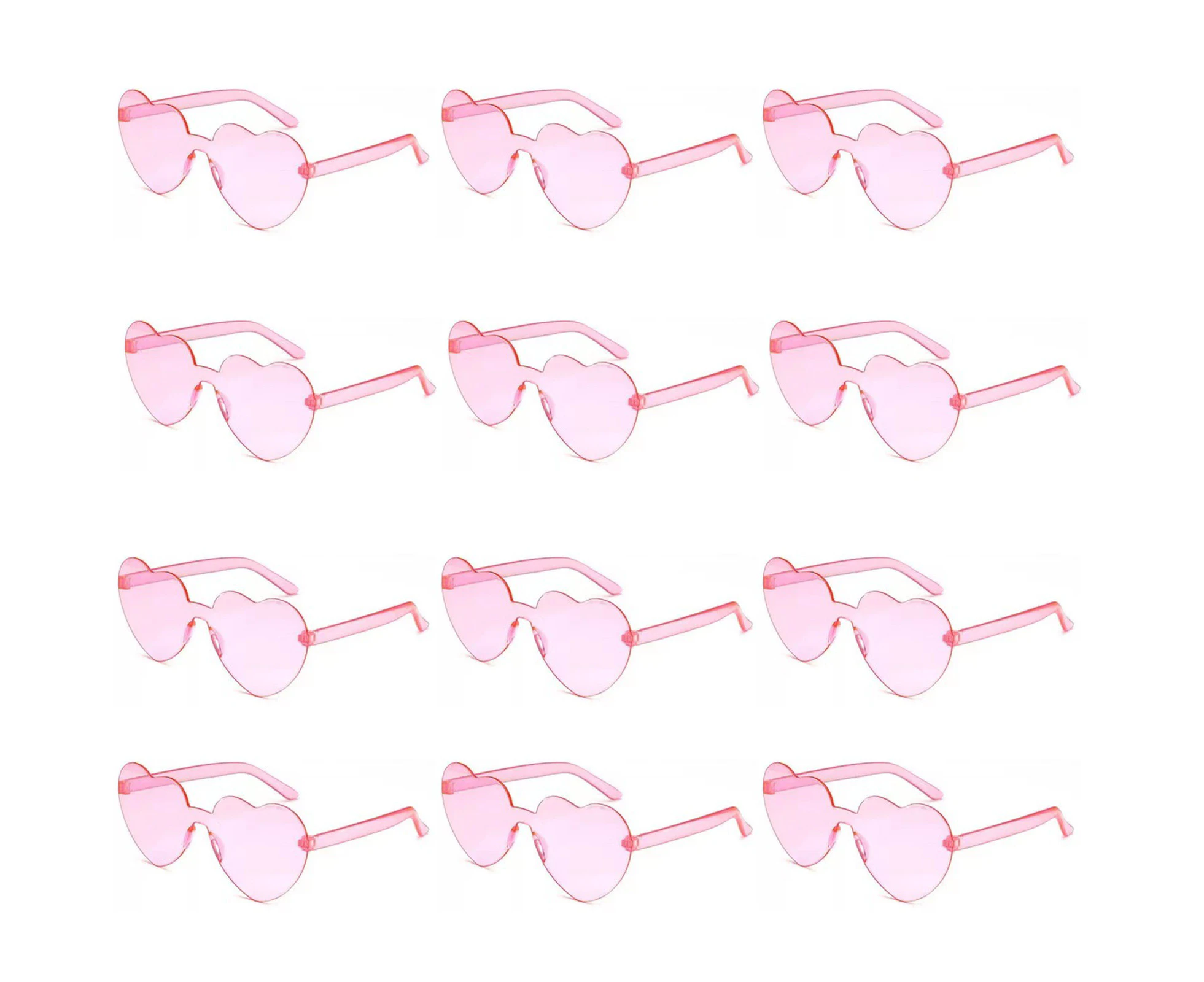 12 Pairs Heart Shaped Sunglasses for Women Rimless Heart Glasses Bachelorette Sunglasses Bulk Valentines Day Gifts（Pink）