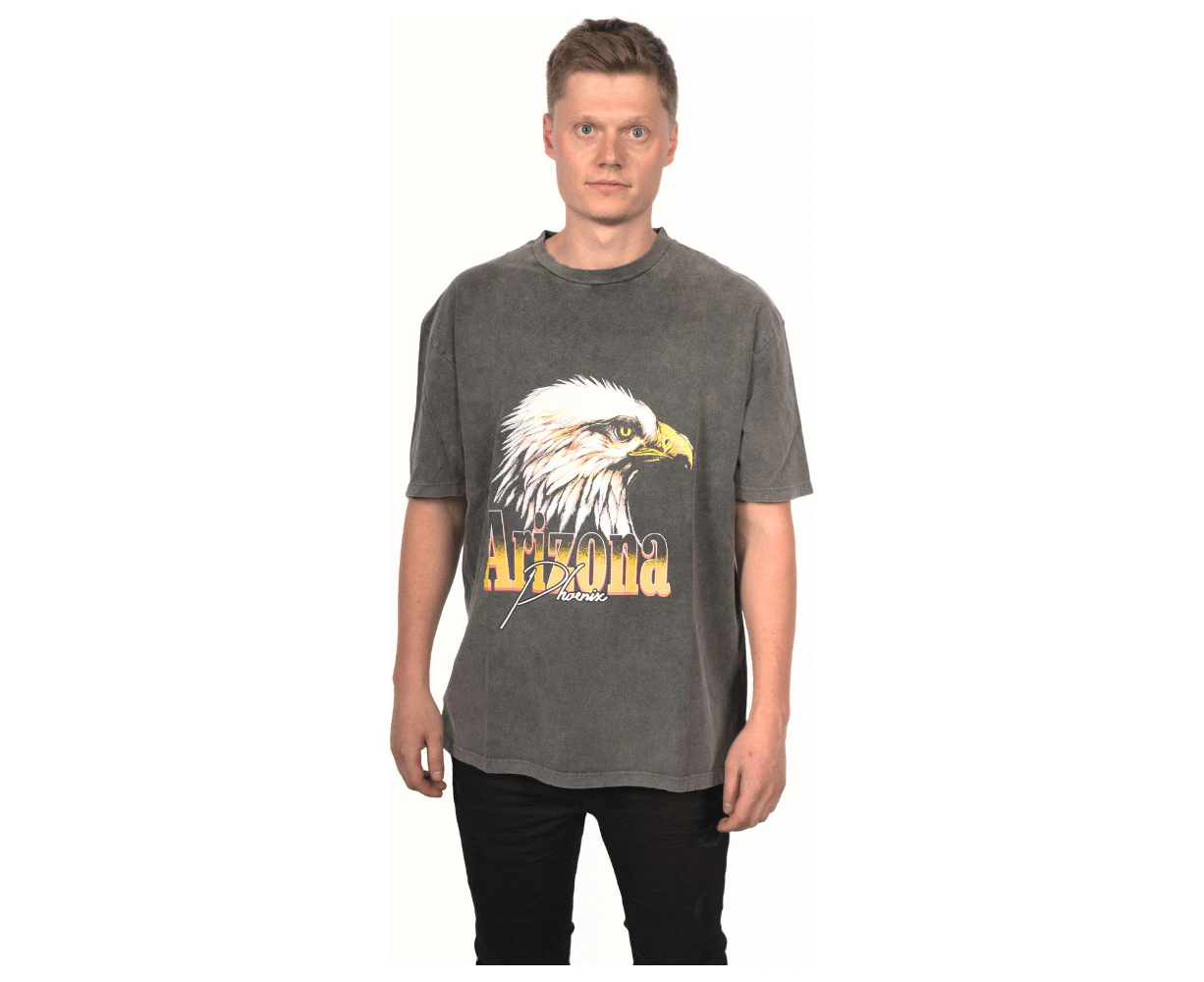 Topman Men's Arizona Eagle Print T-Shirt - Dark Grey Acid Wash