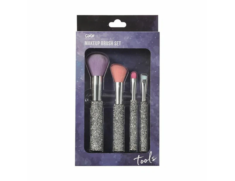 4 Piece Makeup Brush Set, Glitter - OXX Cosmetics