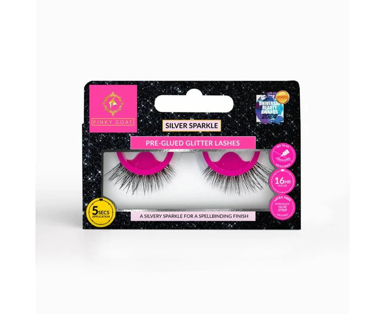 Pinky Goat Pre-Glued Glitter False Lashes - Silver Sparkle