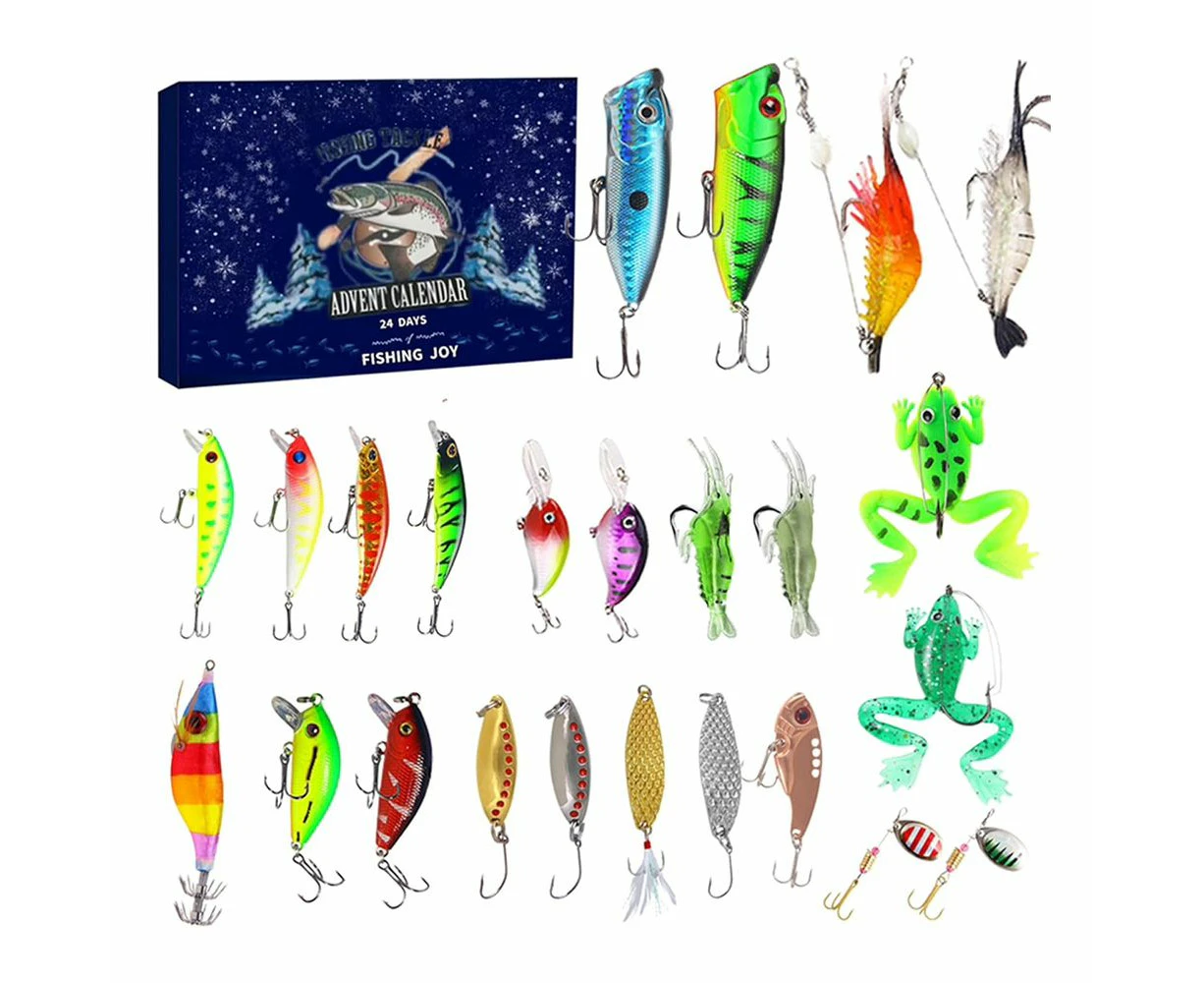 Fishing Advent Calendar, 24 Day Fishing Lure Countdown Calendar with Spoons Minnow Popper Crankbait VIB Xmas Fishing Gift for Father Granpa Brother