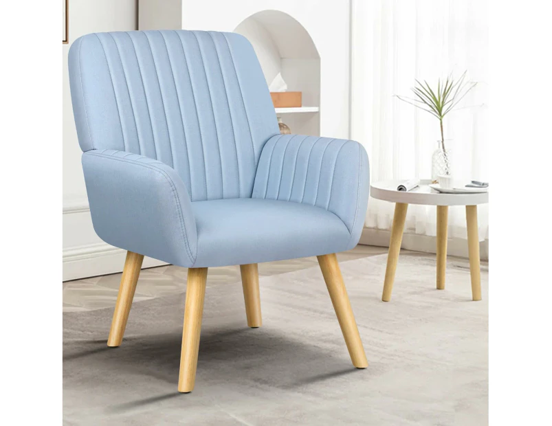 ALFORDSON Wooden Armchair Lina Series High Back Accent Chair with Armrest & Solid Wood Leg, Linen Fabric Upholstery Lounge Sofa for Reading Bedroom