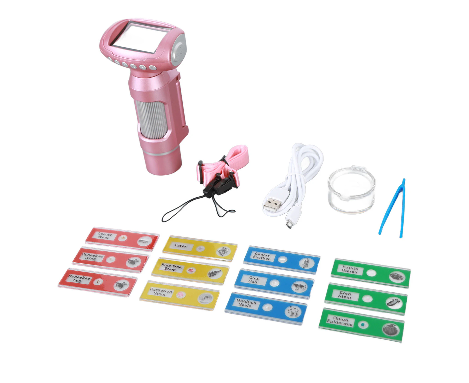 Kids Microscope Kit 1080P Portable Handheld Electronic Digital Microscope With 2 Inch Screen For Outdoor Pink