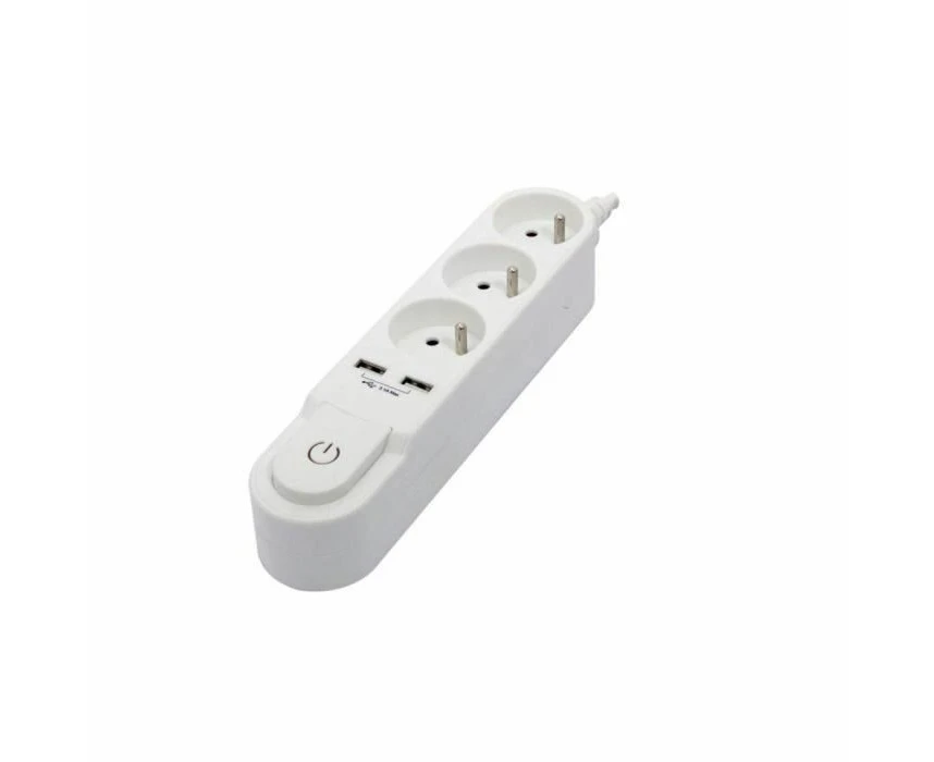 Bloc 3 prises 1,5 m, USB blanc CHACON