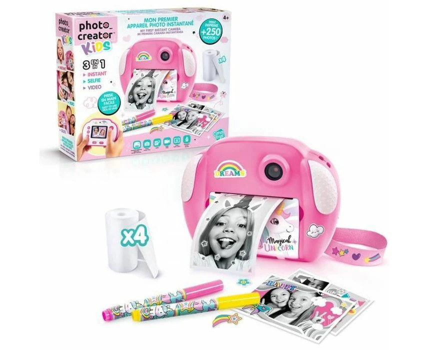 Photo Creator Kids Instant Camera Pink, Digital Camera with Built-In Printer, 250+ Prints, Rechargeable