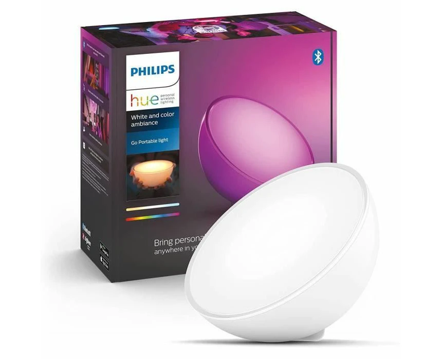 Philips Hue White & Color Ambiance Go Tischleuchte (530 lm), dimmbare Tischlampe für das Hue Lichtsystem mit 16 Mio. Farben, smarte Lichtsteuerung über Spr