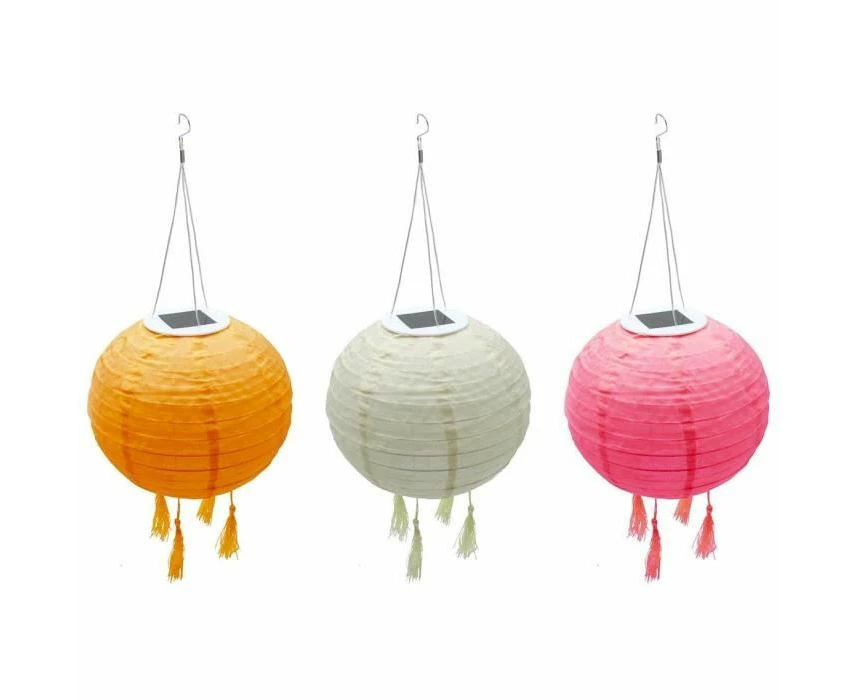 Shangri LA Solar Lantern 3 Colours Pink Cream and Orange LED Warm White 20 cm