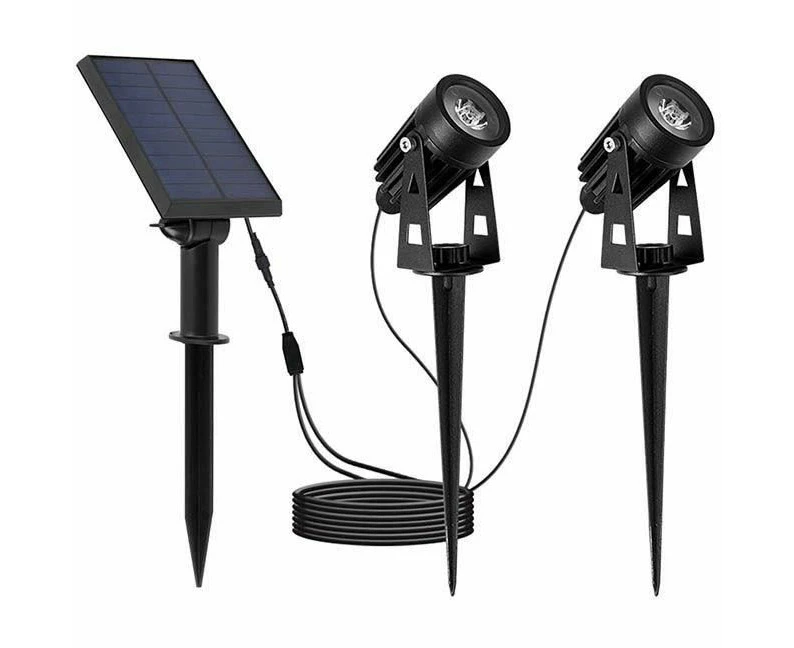 LUMI JARDIN Lumisky Double Solar Spotlights Connected with Solar Panel 2 in 1 for Staking or Mounting Powerful LED Cool White 2X Roundy H27 cm