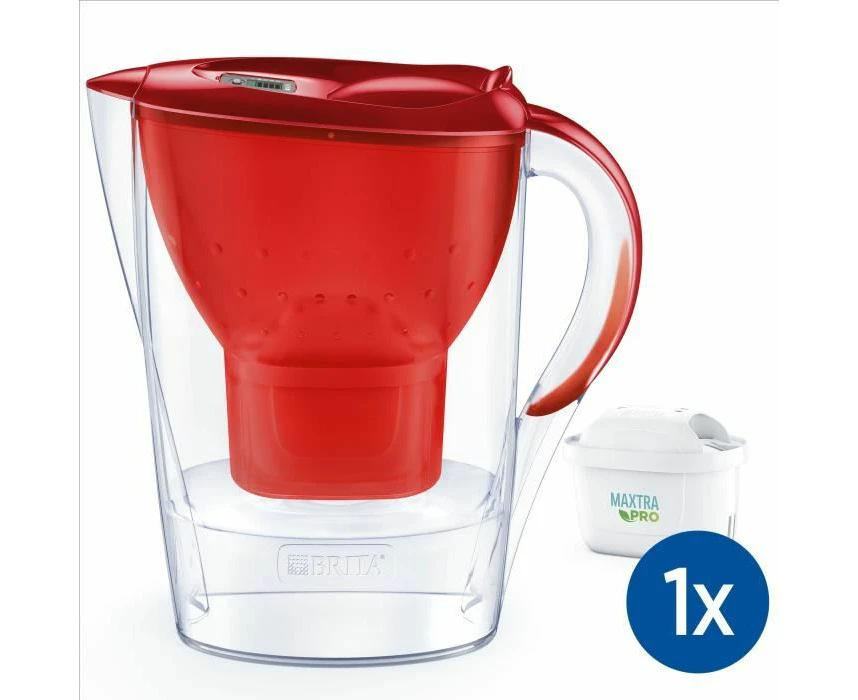 BRITA Water Filter Marella Rouge, 1 Cartouche Filtrante MAXTRA PRO All-in-1 - Innovative Filtration, Fridge Compatible, Dishwasher Safe