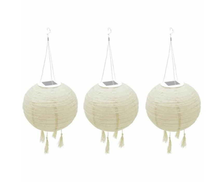 Himalaya Set of 3 Solar Lantern Chinese Cream Wedding Festive LED Warm White Diameter 30 cm