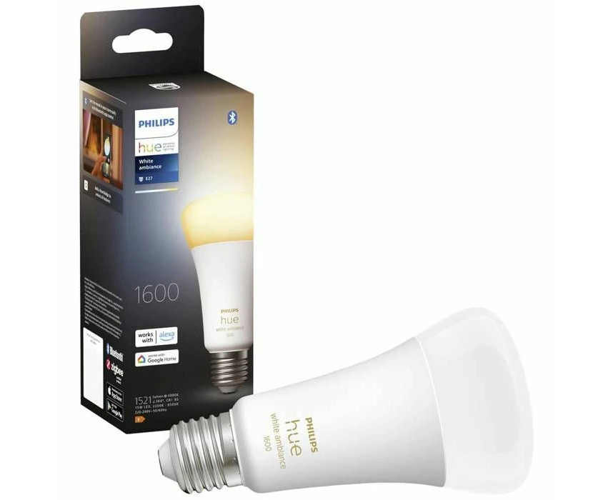 Philips Hue   White Ambiance Smart Light Bulb 100W - 1600 Lumen [E27 Edison Screw] With Bluetooth. Works with Alexa, Google Assistant and Apple Homekit