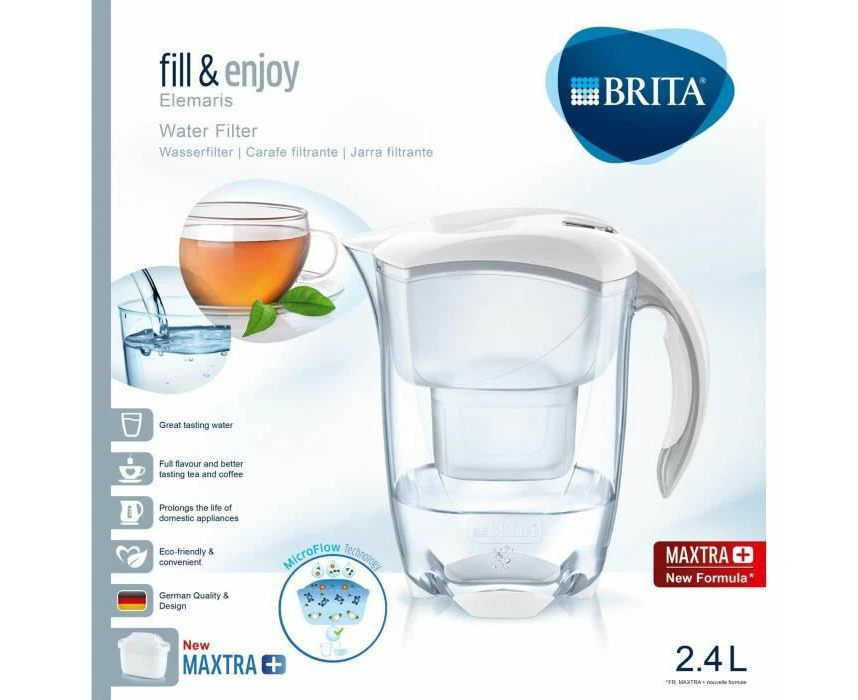 BRITA Elemaris water filter jug, MAXTRA+, White -Fridge fit