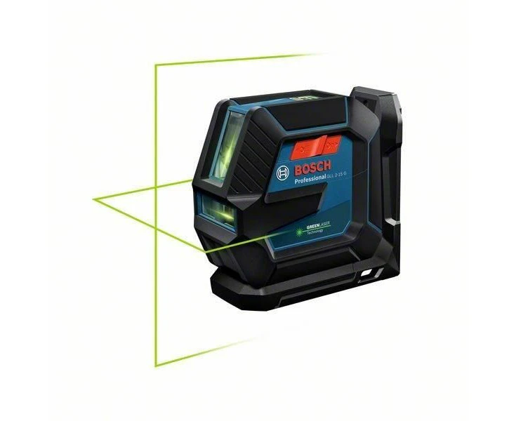 Bosch Professional Laser Level GLL 2-15 G (green laser, interior, LB 10 mount, visible working range: up to 15m, 4x AA battery, in cardboard box)