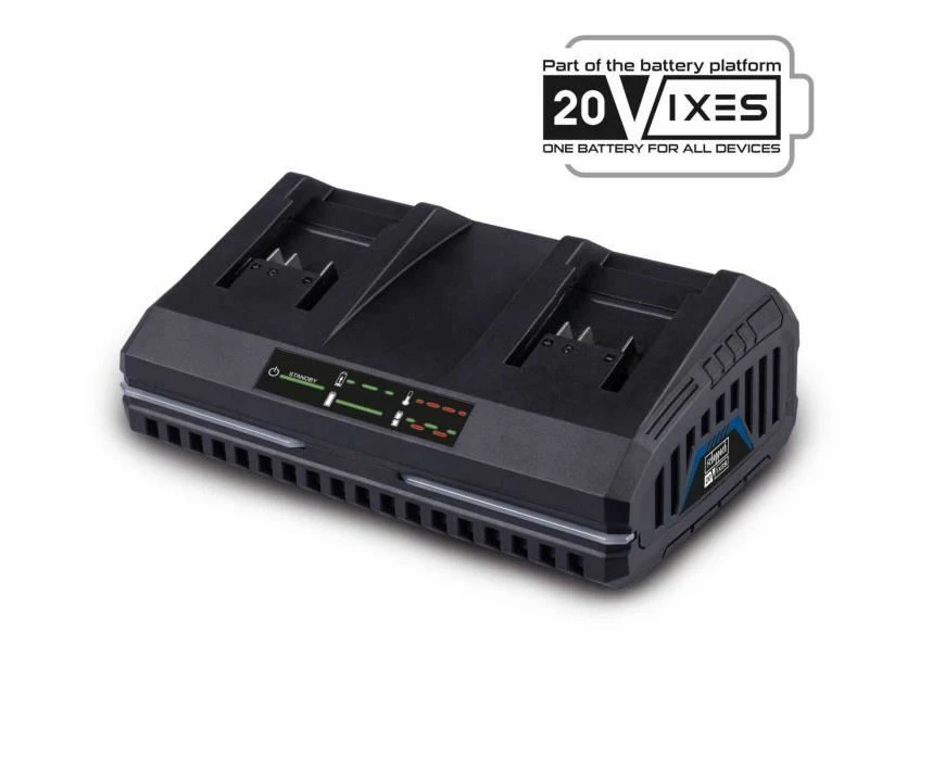 Scheppach 20 V Double Charger SDBC4.5 A Fast Charger with 240 W Power | 20 V IXES Series | Integrated Wall Mount | Charging Time 2Ah Battery Approx. 35 Min