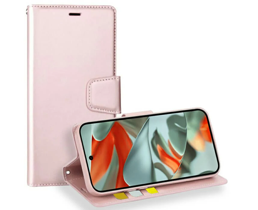 For Google Pixel 9 / 9 Pro Hanman Wallet Case Flip Leather Card Slots Magnetic Stand Cover (Rose Gold)