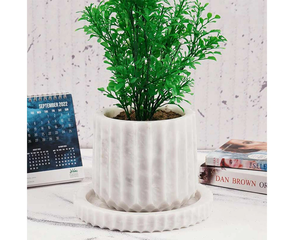 Marble Straight Line Planters for Outdoor Plants White 15cm  Handmade - Self Watering Pots for Indoor Plants - Flower Pots for Office Home Decor - Herb ...