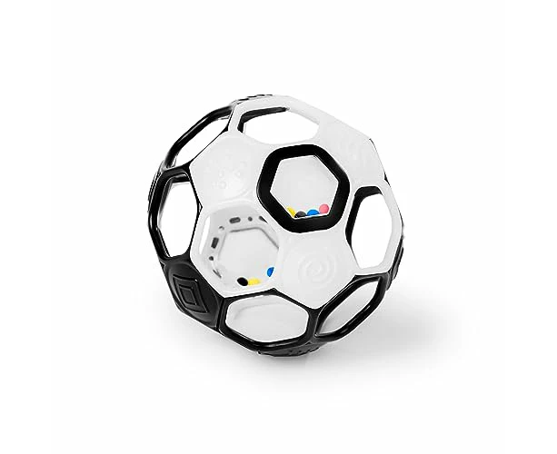 Bright Starts Oball Grippin' Goals Rattle Soccer Ball - Black & White, Easy-Grasp Toy for Newborn and Up