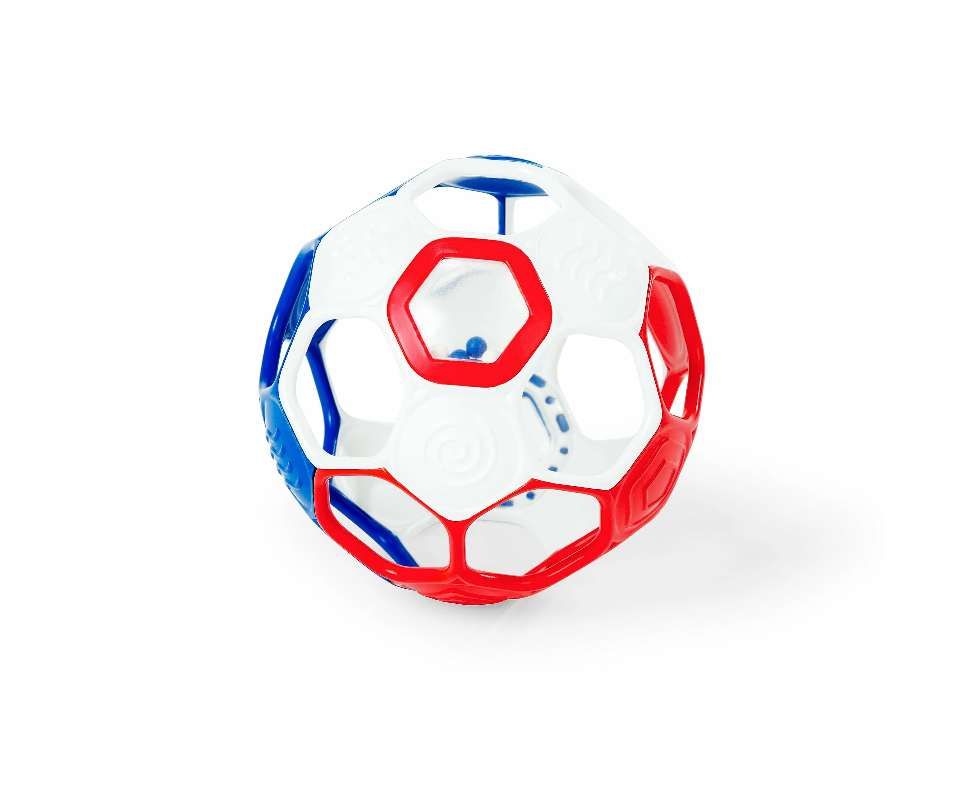 Bright Starts Oball Grippin' Goals Rattle Soccer Ball - Red, White & Blue, Easy-Grasp Toy for Newborn and Up