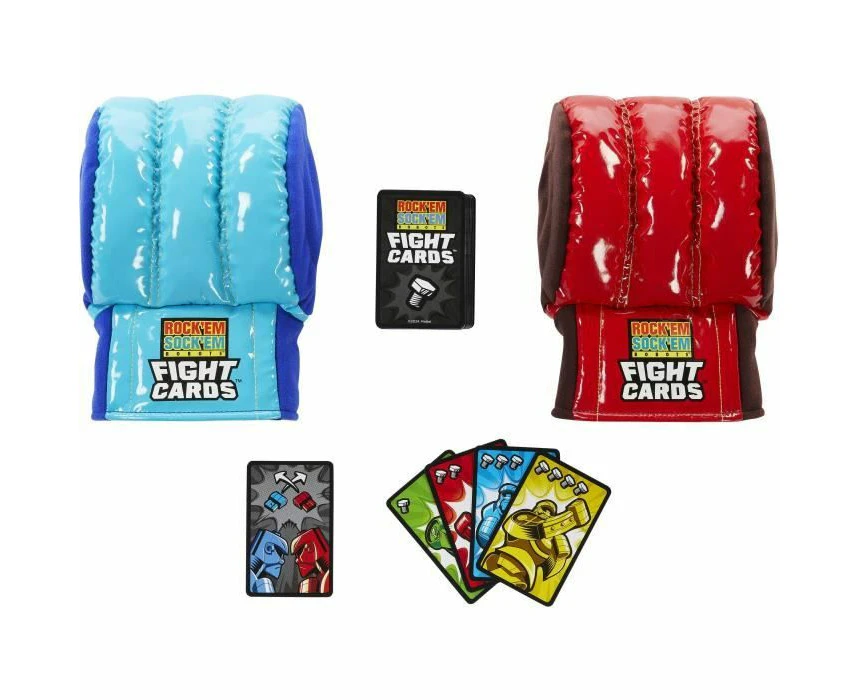 Mattel Games Rock ‘Em Sock ‘Em Robots Fight Cards Card Game, Team Party Game for Kids & s with Two Boxing Gloves, HTW64