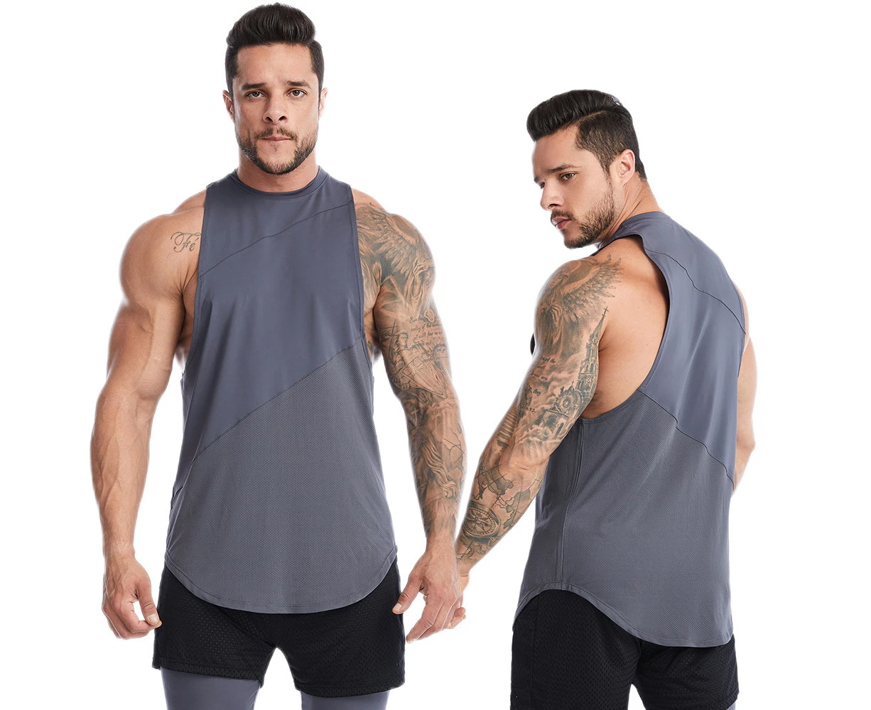 Men's Workout Tank Top Fitness Exercise Sleeveless Top Gym Training Bodybuilding Tank Top-Tank top 20M125 gray