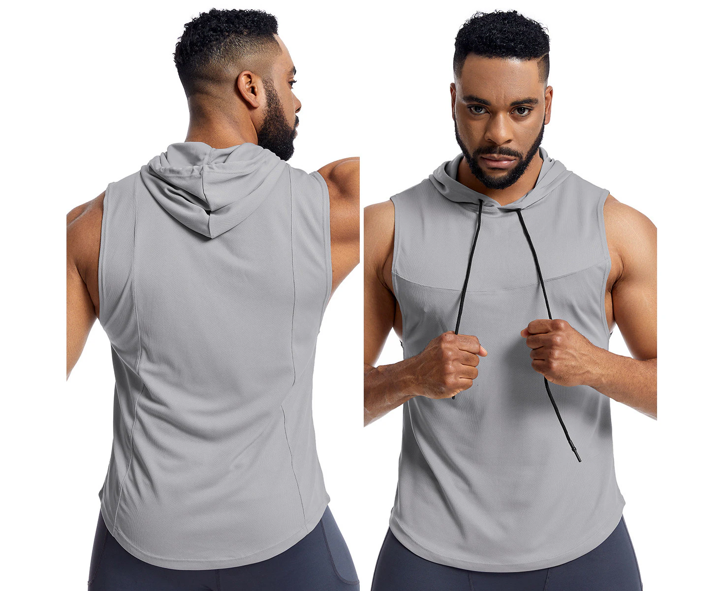 Men's Workout Hooded Tank Tops Sleeveless Gym Hoodies Bodybuilding Muscle Shirts-Tank top M55 light gray