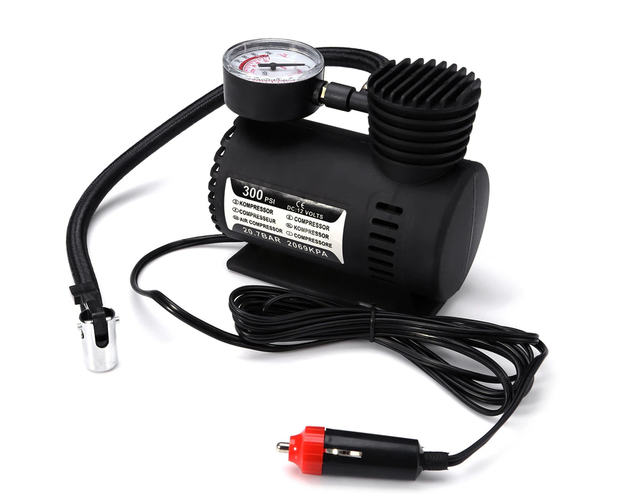 DC 12V 300 PSI Electric Pump Air Compressor Tyre Inflator for Car Motorcycle (Black)