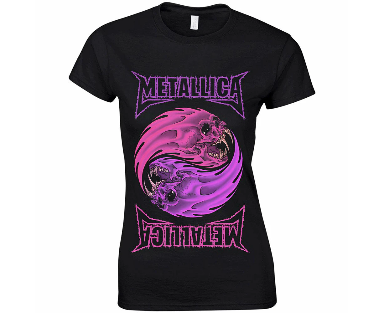 Metallica T Shirt Yin Yang  Band Logo Official Womens Skinny Fit - Black