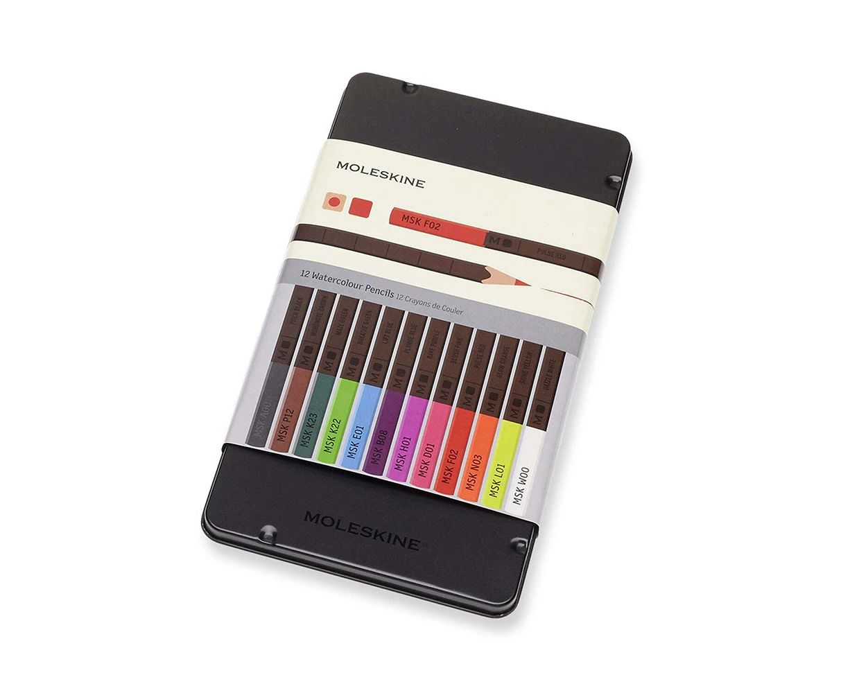 12pc Moleskine Watercolour Coloured Pencils w/ Metal Case Set Art Stationery