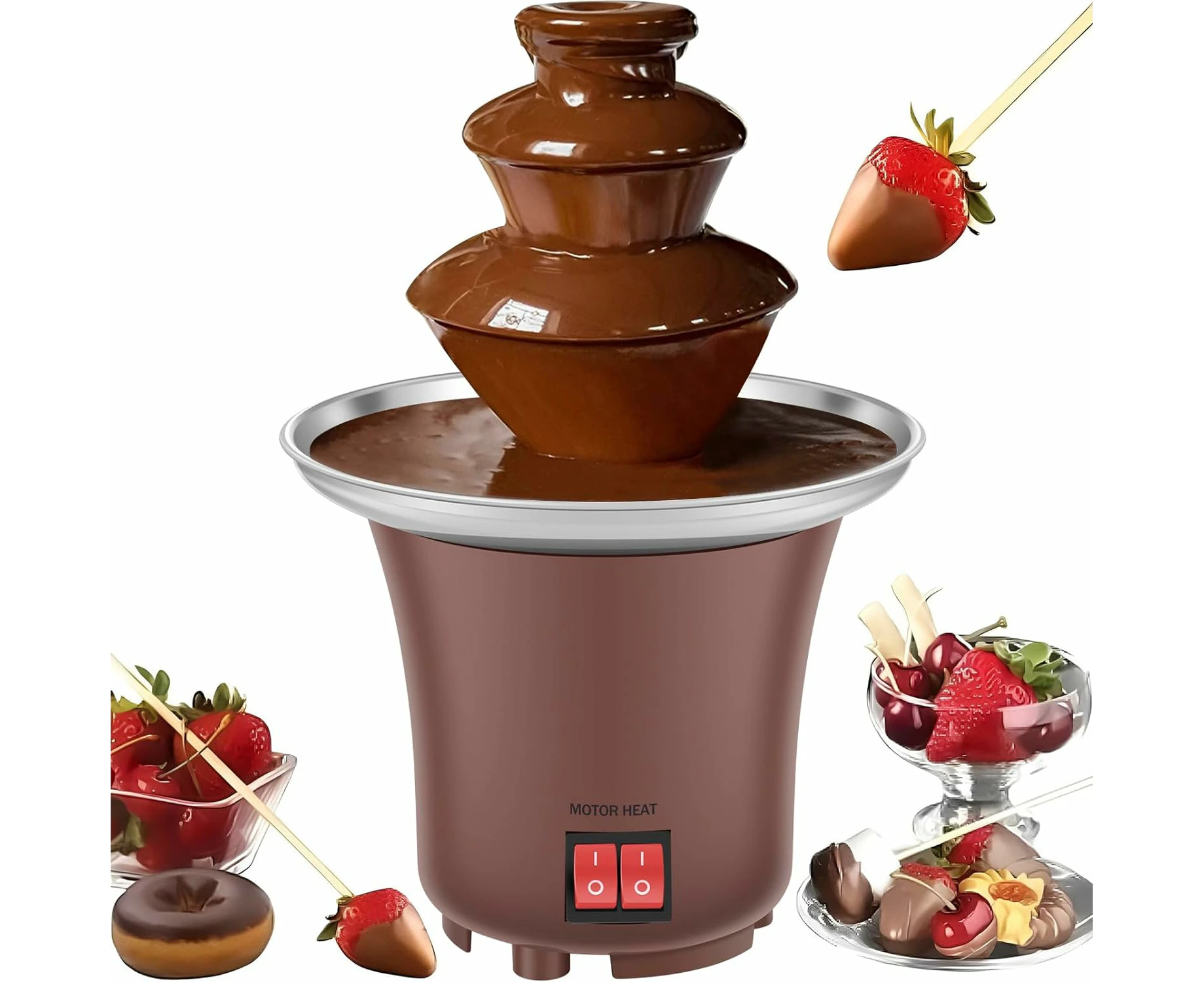 Electric Chocolate Fountain Machine,3 Layer Cheese Fountain Machine,Hold 10oz Chocolate Fondue Fountain,Stainless Steel Cheese Fountain Melting Machine