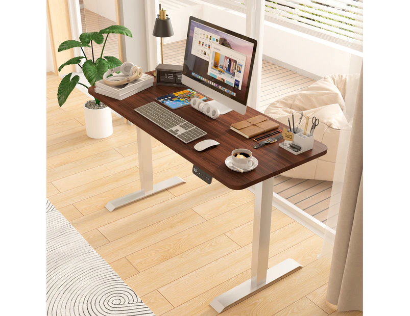 Advwin Standing Desk Electric Ergonomic Adjustable Height Sit Stand up Desk 120cm Walnut Splice Board Table Top+Silver Frame