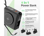 10000mAh 20W Universal 4 in 1 Travel Power Bank Wireless for Magsafe Battery Pack, Power Pack with Built in Cable - Portable Fast Charging Adapter -Black