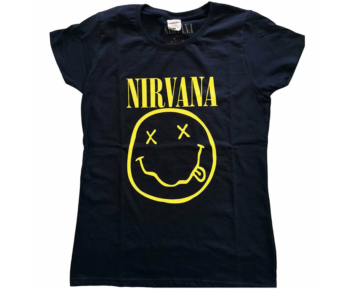 Nirvana Ladies T-Shirt: Yellow Happy Face