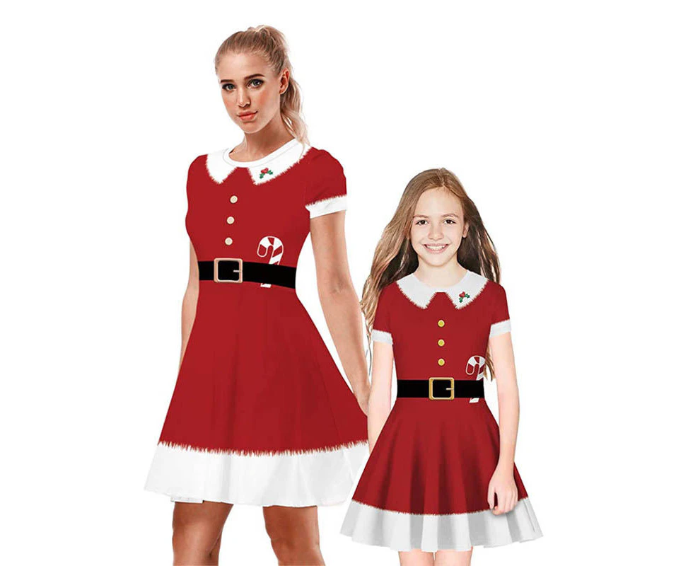 Dadawen Parent Child Christmas Print Dress-Red Santa Claus