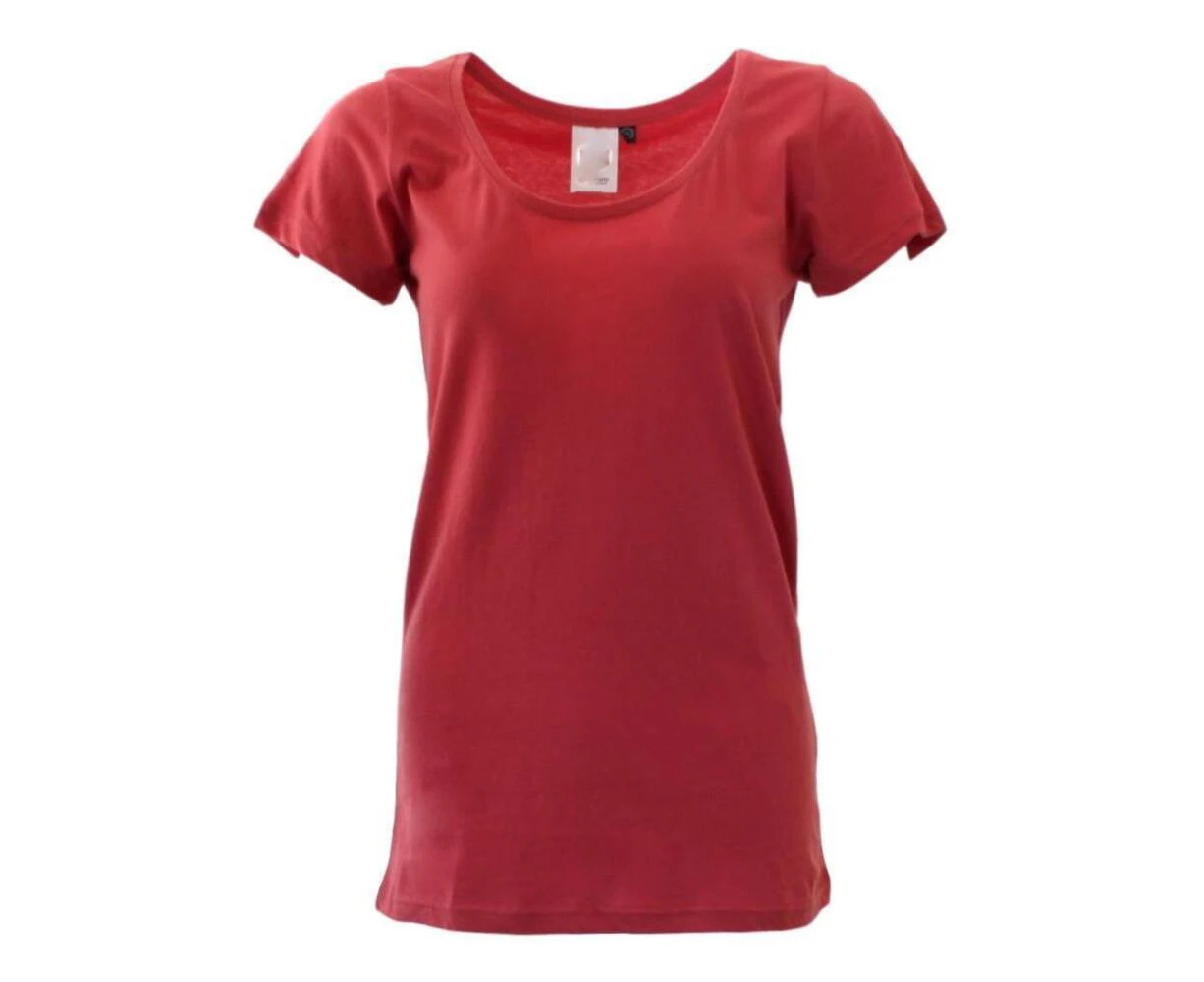 FIL Women's 100% Cotton Basic Tee Scoop U Neck Top Casual Short Sleeve T-Shirt - Berry Red