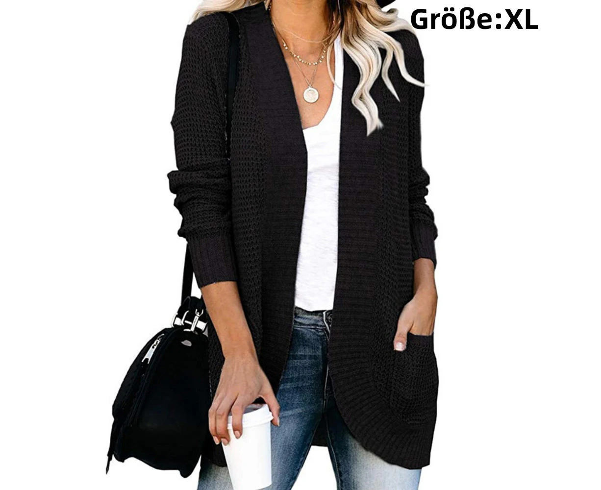 1pcs-sweater cardigan-black-L