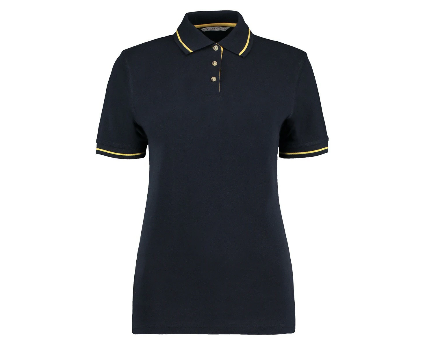 Kustom Kit Womens St Mellion Cotton Pique Tipped Polo Shirt (Navy/Yellow) - PC6404