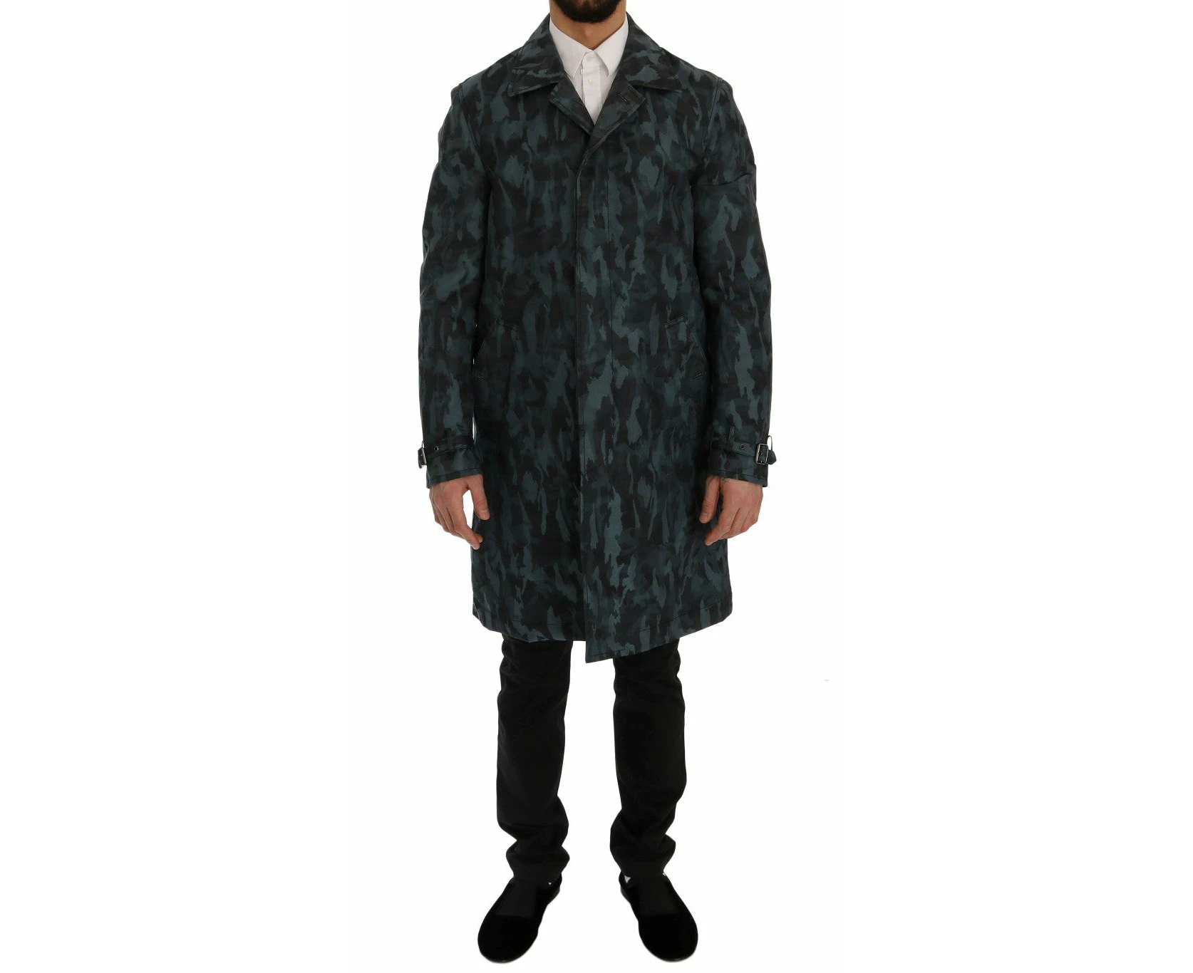 Dolce & Gabbana Blue Camouflage Trench Coat Elegance